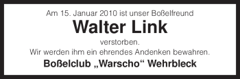 Traueranzeige von Walter Link von KREISZEITUNG SYKE