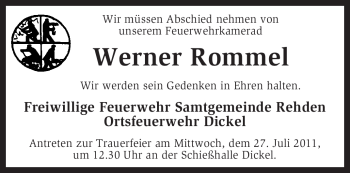 Traueranzeige von Werner Rommel von KREISZEITUNG SYKE