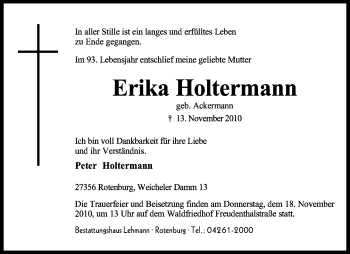 Traueranzeige von Erika Holtermann von KREISZEITUNG SYKE