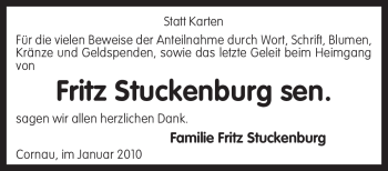 Traueranzeige von Fritz Stuckenburg von KREISZEITUNG SYKE