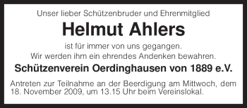 Traueranzeige von Helmut Ahlers von KREISZEITUNG SYKE