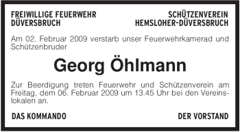 Traueranzeige von Georg Öhlmann von KREISZEITUNG SYKE