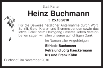 Traueranzeige von Heinz Buchmann von KREISZEITUNG SYKE