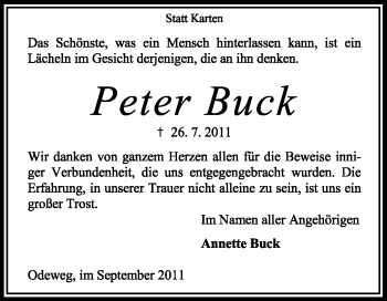 Traueranzeige von Peter Buck von KREISZEITUNG SYKE