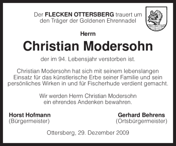 Traueranzeige von Christian Modersohn von KREISZEITUNG SYKE