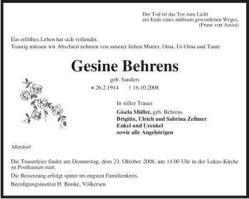 Traueranzeige von Gesine Behrens von KREISZEITUNG SYKE