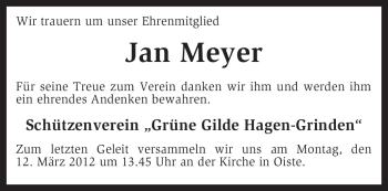Traueranzeige von Jan Meyer von KREISZEITUNG SYKE