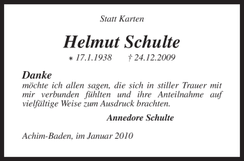 Traueranzeige von Helmut Schulte von KREISZEITUNG SYKE