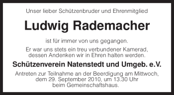 Traueranzeige von Ludwig Rademacher von KREISZEITUNG SYKE