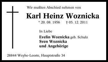 Traueranzeige von Karl Heinz Woznicka 