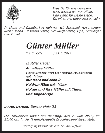 Traueranzeige von Günter Müller von KRZ