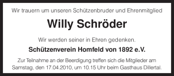 Traueranzeige von Willy Schröder von KREISZEITUNG SYKE