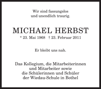 Traueranzeige von Michael Herbst von KREISZEITUNG SYKE