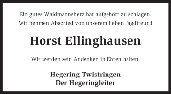 Traueranzeige von Horst Ellinghausen von KRZ