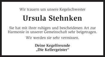 Traueranzeige von Ursula Stehnken von KREISZEITUNG SYKE