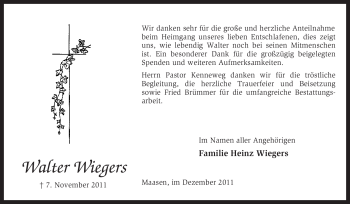 Traueranzeige von Walter Wiegers von KREISZEITUNG SYKE