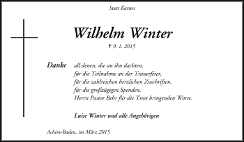 Traueranzeige von Wilhelm Winter von KRZ