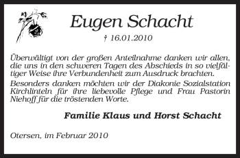 Traueranzeige von Eugen Schacht von KREISZEITUNG SYKE