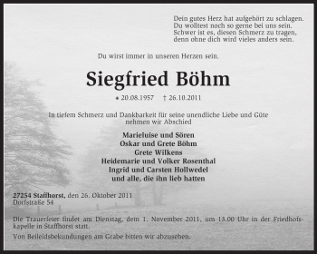 Traueranzeige von Siegfried Böhm von KREISZEITUNG SYKE