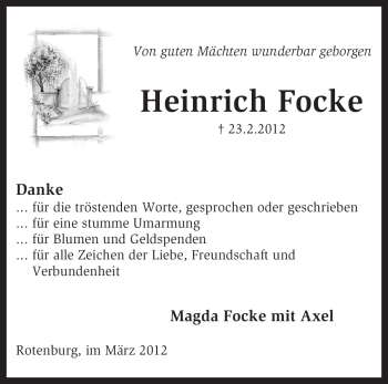 Traueranzeige von Heinrich Focke von KREISZEITUNG SYKE