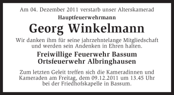 Traueranzeige von Georg Winkelmann von KREISZEITUNG SYKE