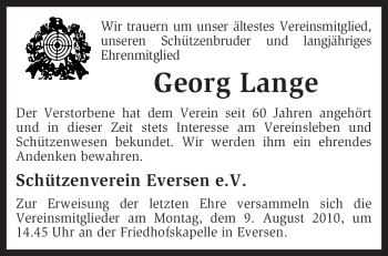 Traueranzeige von Georg Lange von KREISZEITUNG SYKE