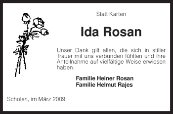 Traueranzeige von Ida Rosan von KREISZEITUNG SYKE