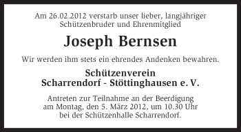 Traueranzeige von Joseph Bernsen von KREISZEITUNG SYKE