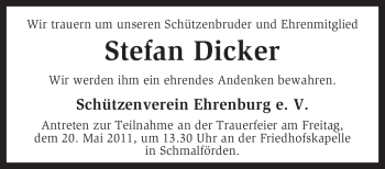 Traueranzeige von Stefan Dicker von KREISZEITUNG SYKE