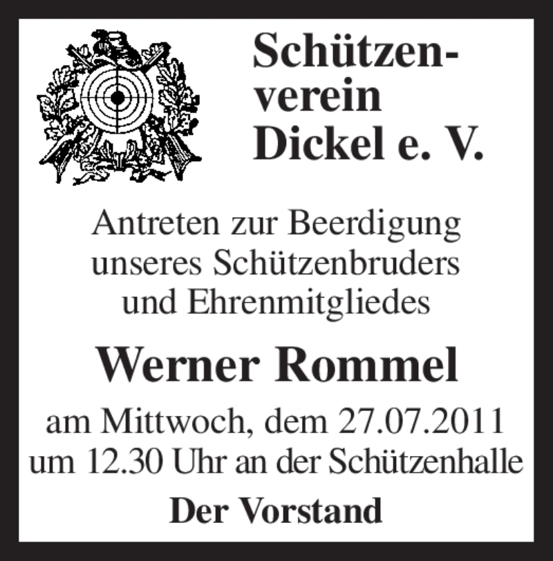  Traueranzeige für Werner Rommel vom 26.07.2011 aus KREISZEITUNG SYKE