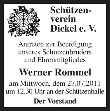 Traueranzeige von Werner Rommel von KREISZEITUNG SYKE