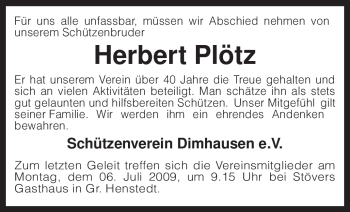 Traueranzeige von Herbert Plötz von KREISZEITUNG SYKE