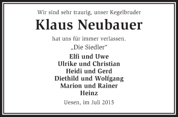 Traueranzeige von Klaus Neubauer von KRZ