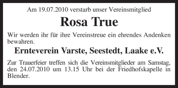 Traueranzeige von Rosa True von KREISZEITUNG SYKE