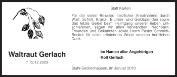 Traueranzeige von Waltraut Gerlach von KREISZEITUNG SYKE