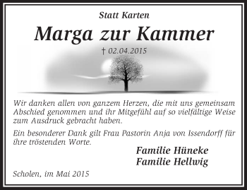 Traueranzeige von Marga zur Kammer von KRZ