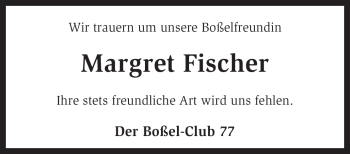 Traueranzeige von Margret Fischer von KREISZEITUNG SYKE