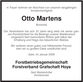 Traueranzeige von Otto Martens von KREISZEITUNG SYKE