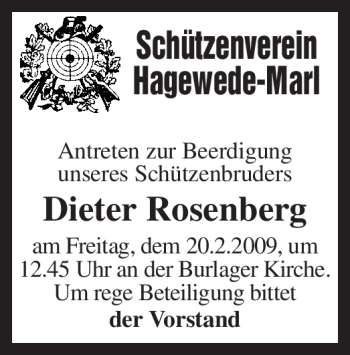 Traueranzeige von Dieter Rosenberg von KREISZEITUNG SYKE