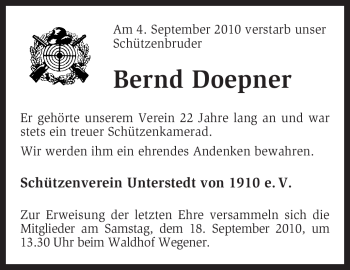 Traueranzeige von Bernd Doepner von KREISZEITUNG SYKE