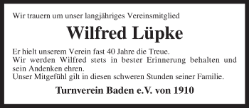Traueranzeige von Wilfred Lüpke von KRZ