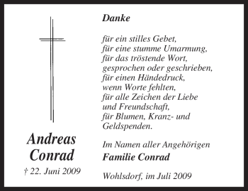 Traueranzeige von Andreas Conrad von KREISZEITUNG SYKE