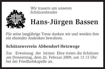 Traueranzeige von Hans-Jürgen Bassen von KREISZEITUNG SYKE