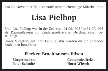 Traueranzeige von Lisa Pielhop von KREISZEITUNG SYKE