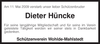 Traueranzeige von Dieter Hüncke von KREISZEITUNG SYKE