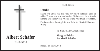 Traueranzeige von Albert Schäfer von KREISZEITUNG SYKE