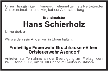 Traueranzeige von Hans Schierholz von KREISZEITUNG SYKE