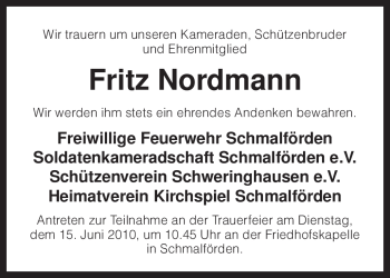 Traueranzeige von Fritz Nordmann von KREISZEITUNG SYKE