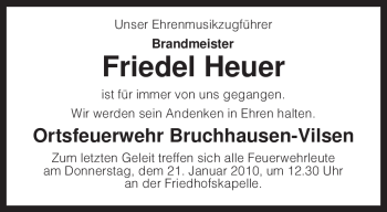 Traueranzeige von Friedel Heuer von KREISZEITUNG SYKE