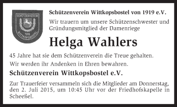 Traueranzeige von Helga Wahlers von KRZ